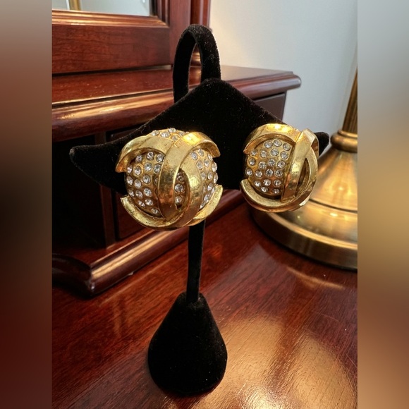 Chanel 23 Gold Plated CC Rhinestone Clip On Earrings - Picture 3 of 8